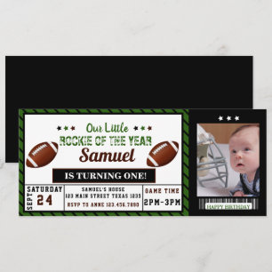Football Ticket Rookie of The Year Birthday Photo Invitation