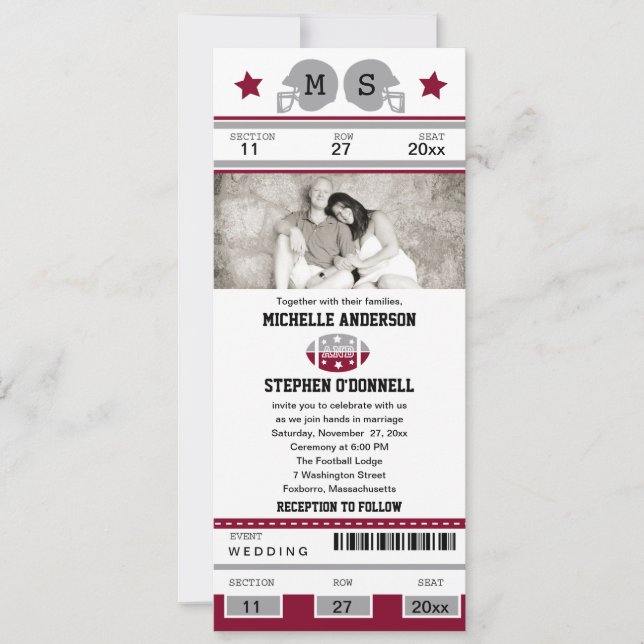 Football Ticket Wedding Invitation (Front)