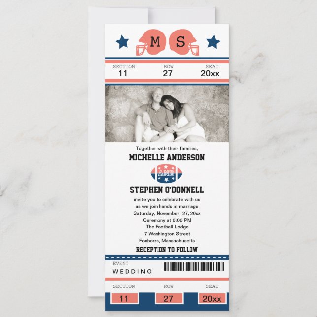 Football Ticket Wedding Invitation (Front)
