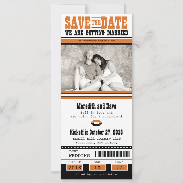 Football Ticket Wedding Save the Date (Front)