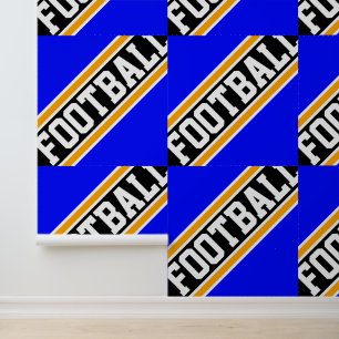 FOOTBALL Tiled Vivid Blue Orange Black Stripes Wallpaper