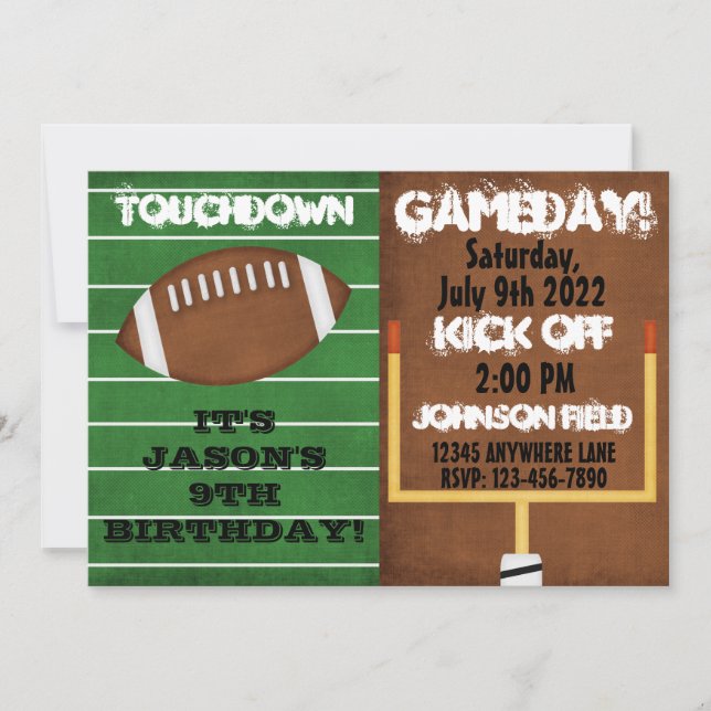 Football Touchdown Birthday Party Invitations (Front)