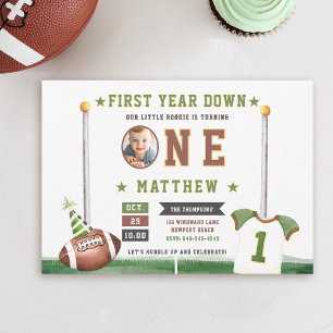 Football Touchdown Photo Cute Boy 1st Birthday Invitation