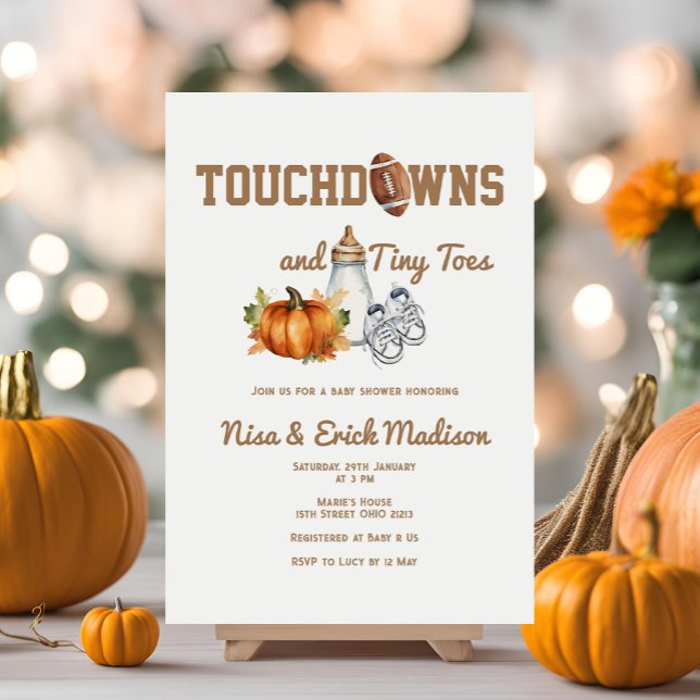 Football Touchdown Tiny Toes Autumn Baby Shower Invitation (Creator Uploaded)