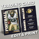 Football Trading Card, Football Player Card Gold<br><div class="desc">Celebrate your star player with our Gold Edition Custom Football Trading Card! Fully customisable with a photo,  stats,  and achievements,  this sleek card is perfect for team gifts,  award ceremonies,  or personal memorabilia. 

 LINK TO GROUP: https://www.photodigistudio.com/zazzle-products/football-grunge-trading-card-template</div>