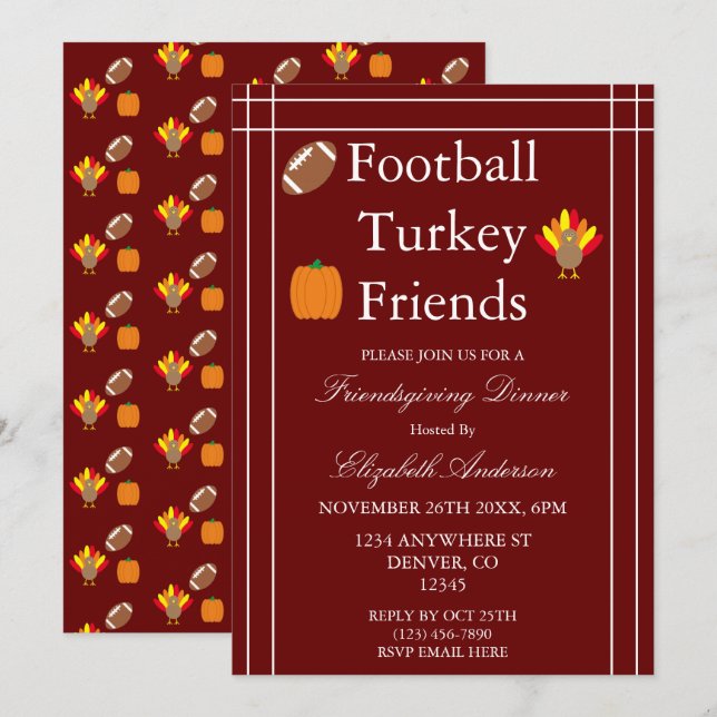 Football, Turkey, Family Friendsgiving Invitation (Front/Back)