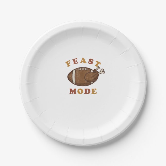 Football Turkey Feast Mode Thanksgiving Retro Vint Paper Plate (Front)
