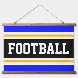FOOTBALL Vivid Blue Black Yellow White Stripes Hanging Tapestry