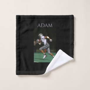 Football wash cloth with personalised name.