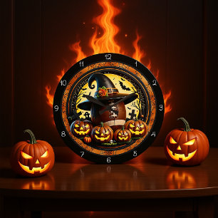 Football Witch Hat Halloween  Large Clock