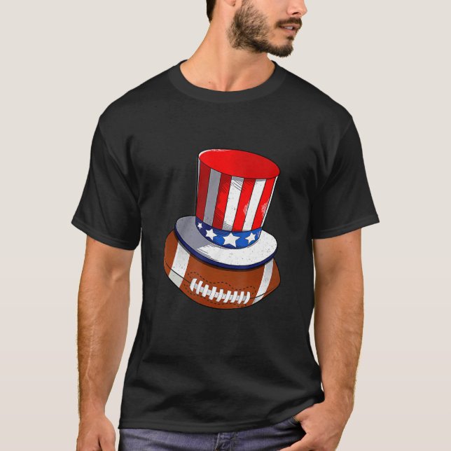 Football With American Flag Hat Patriotic 4th Of J T-Shirt (Front)
