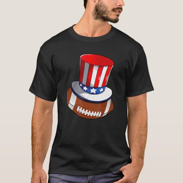 Football With American Flag Hat Patriotic 4th Of J T-Shirt (Front)