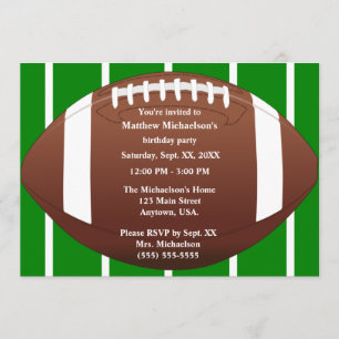 Football With Green Football Field Birthday Party Invitation