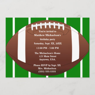 Football With Green Football Field Birthday Party Invitation