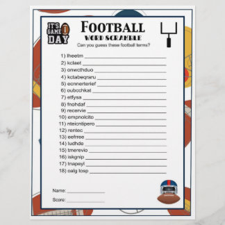 Football Word Scramble-Football Party Game For Kid Custom Letterhead