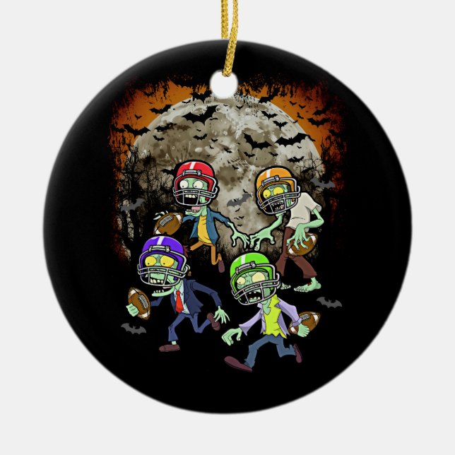 Football Zombie Player Halloween Horror Football T Ceramic Ornament (Front)