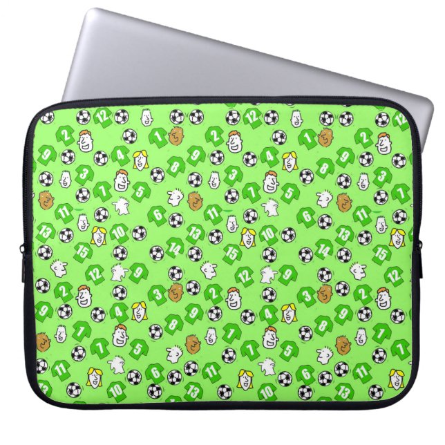 Footballs, Green Shirts, & Fans Laptop Sleeve (Front)