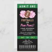 Footballs or Pom Poms Gender Reveal Ticket