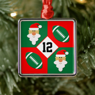 Footballs & Santa Custom Football Player Number Metal Ornament