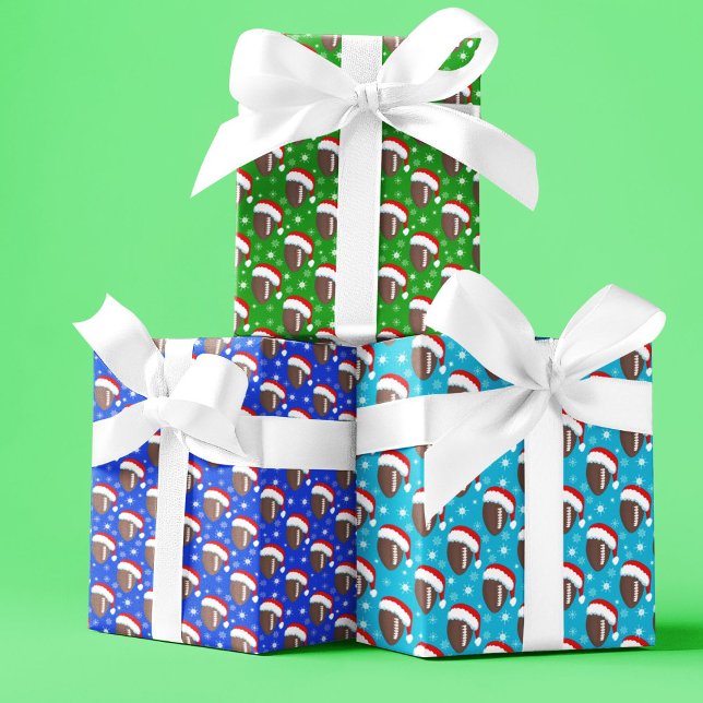Footballs Santa's Hat & Snowflakes Colourful Wrapping Paper Sheet (Creator Uploaded)