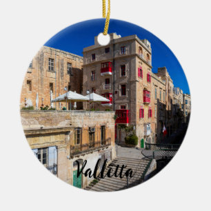 Footbridge, narrow street with stairs in Valletta Ceramic Ornament
