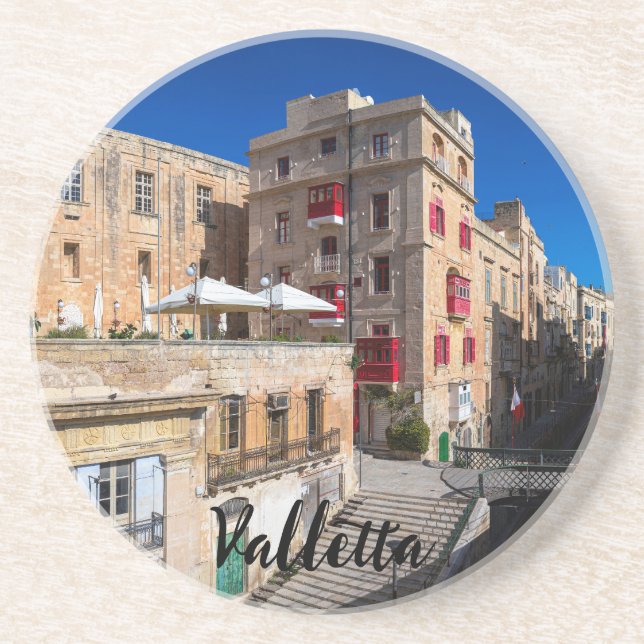 Footbridge, narrow street with stairs in Valletta Coaster (Front)