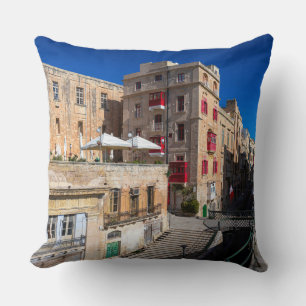 Footbridge, narrow street with stairs in Valletta Cushion