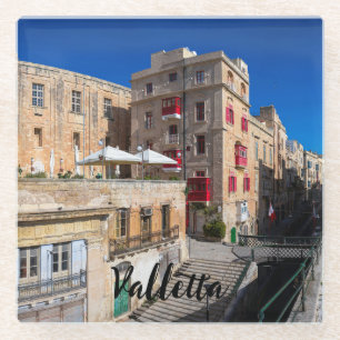 Footbridge, narrow street with stairs in Valletta Glass Coaster