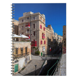 Footbridge, narrow street with stairs in Valletta Notebook