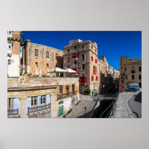 Footbridge, narrow street with stairs in Valletta Poster