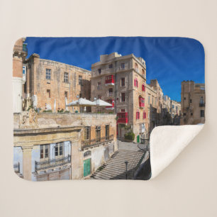 Footbridge, narrow street with stairs in Valletta Sherpa Blanket