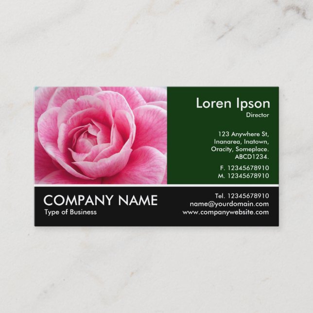 Footed Photo - Dk Green - Pink Camellia Business Card (Front)