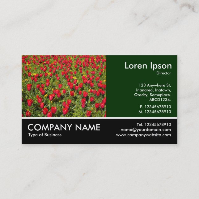 Footed Photo - Dk Green - Red Tulips Business Card (Front)