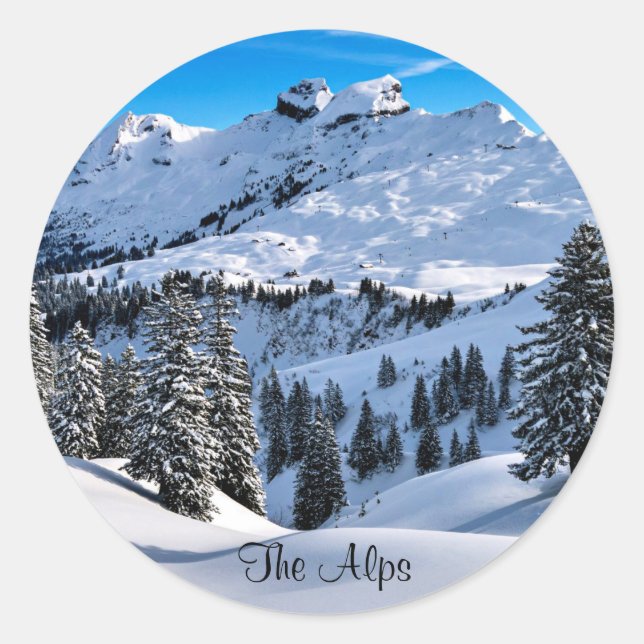 Foothills of the Alps, scenic winter photograph Classic Round Sticker (Front)