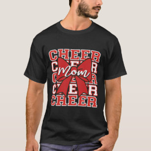 Footll Cheer Mum Game Day Red Bow Cheerleading T-Shirt