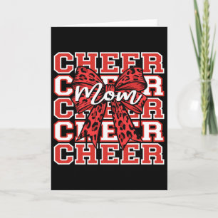 Footll Cheer Mum Game Day Red Leopard Bow Cheerlea Card