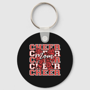 Footll Cheer Mum Game Day Red Leopard Bow Cheerlea Key Ring