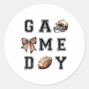 Footll Coquette Bow Footll Mum Game Day Women Girl Classic Round Sticker