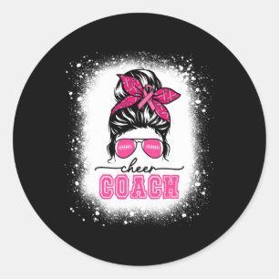Footll Messy Bun Mum Cheer Coach Breast Cancer Ble Classic Round Sticker