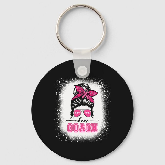Footll Messy Bun Mum Cheer Coach Breast Cancer Ble Key Ring (Front)