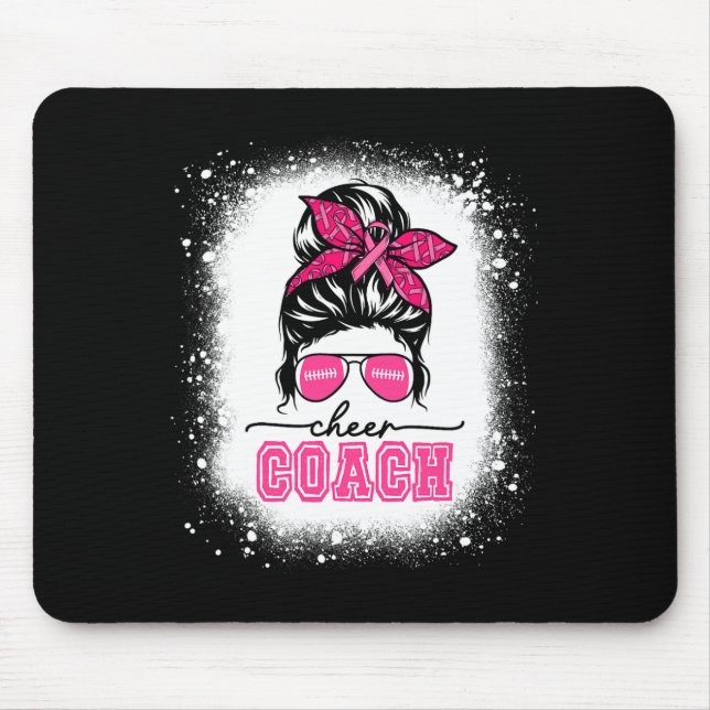 Footll Messy Bun Mum Cheer Coach Breast Cancer Ble Mouse Pad (Front)