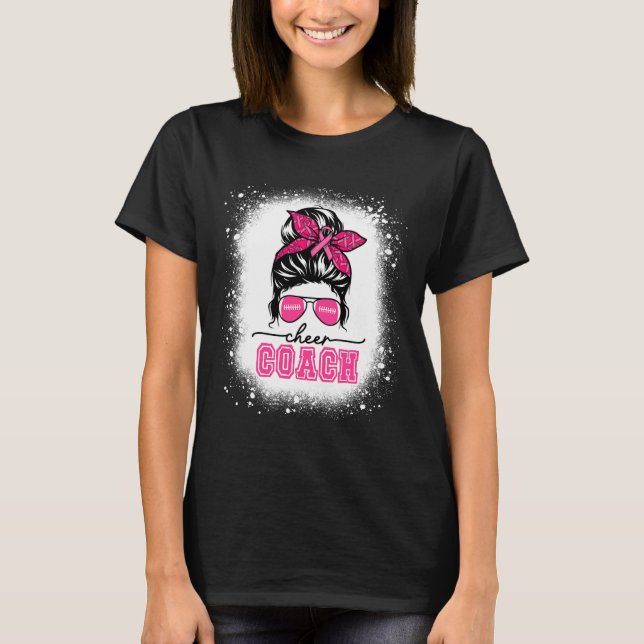 Footll Messy Bun Mum Cheer Coach Breast Cancer Ble T-Shirt (Front)