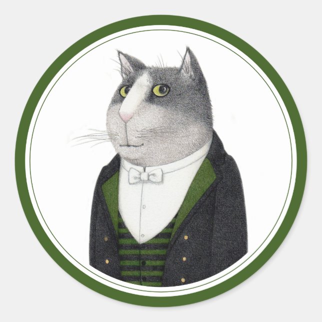 FOOTMAN CAT Large Round Stickers (Front)
