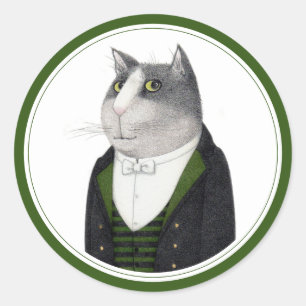 FOOTMAN CAT Large Round Stickers
