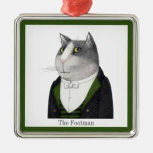FOOTMAN CAT Premium Square Ornament + Text