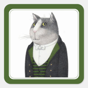 FOOTMAN CAT Small Square Stickers