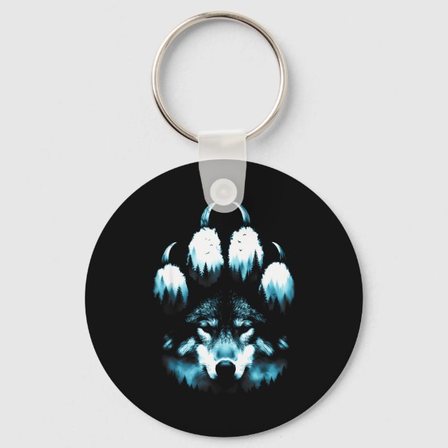 Footprint Animals Wolves Lovers Wolf Howling At Th Key Ring (Front)