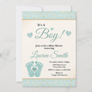 Footprint Baby Shower Invitation Boy, Baby Toes