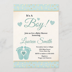Footprint Baby Shower Invitation Boy, Baby Toes