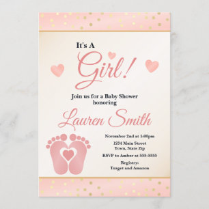 Footprint Baby Shower Invitation Girl, Baby Toes